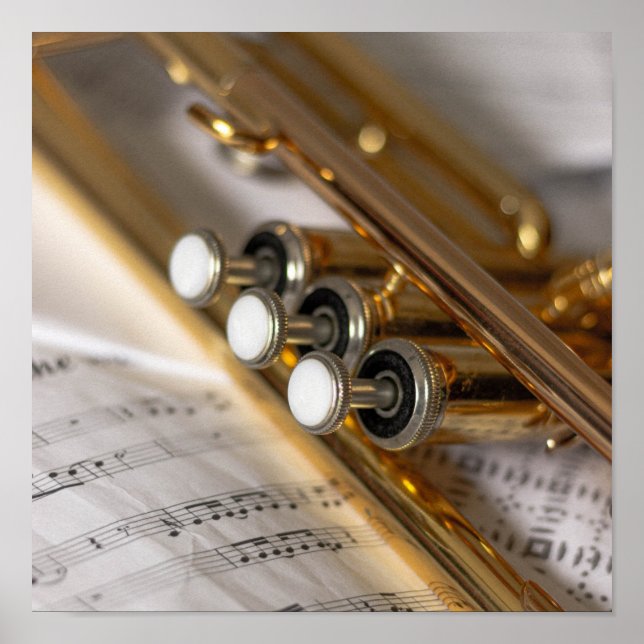 Trumpet and Sheet Music Brass Instrument Poster (Front)