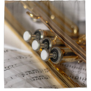 Trumpet and Sheet Music Brass Instrument Shower Curtain