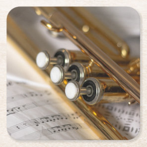 Trumpet and Sheet Music Brass Instrument Square Paper Coaster