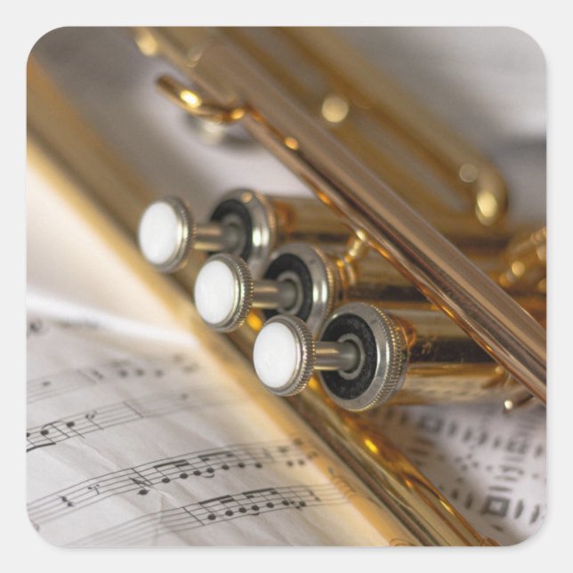 Trumpet and Sheet Music Brass Instrument Square Sticker (Front)