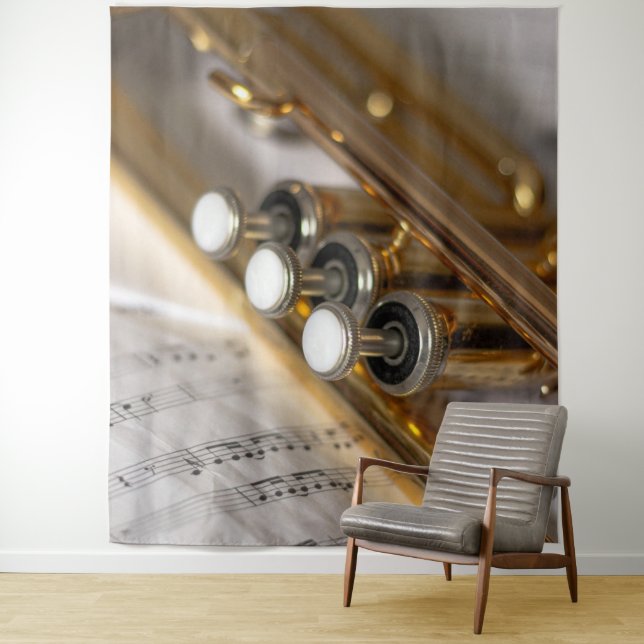 Trumpet and Sheet Music Brass Instrument Tapestry (In Situ)