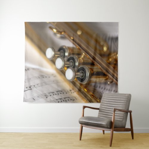 Trumpet and Sheet Music Brass Instrument Tapestry