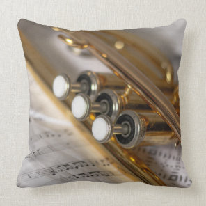Trumpet and Sheet Music Brass Instrument Throw Pillow