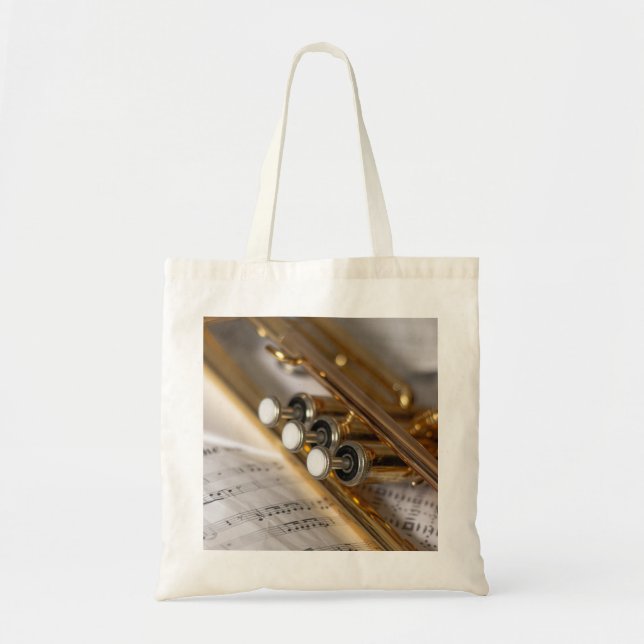 Trumpet and Sheet Music Brass Instrument Tote Bag (Front)