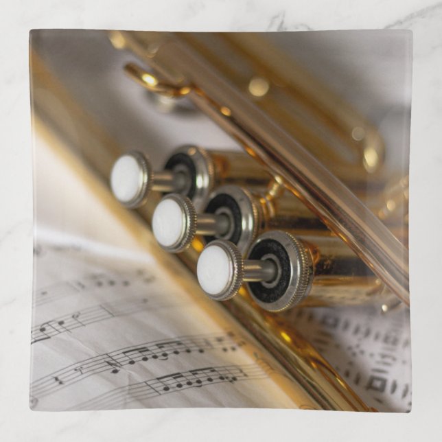 Trumpet and Sheet Music Brass Instrument Trinket Tray (Front)