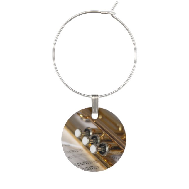 Trumpet and Sheet Music Brass Instrument Wine Charm (Front)