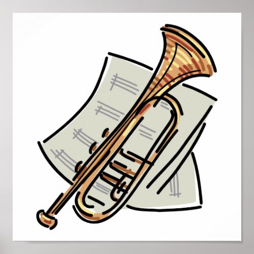trumpet and sheet music poster