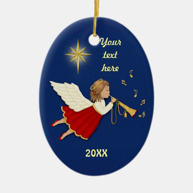 Trumpet Angel Ceramic Ornament (Front)