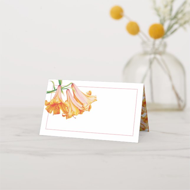 trumpet bell lily orange wedding place cards (Back)