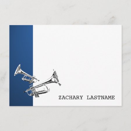 Trumpet Blue Silver Thank You Flat Card