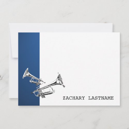 Trumpet Blue Silver Thank You Flat Card