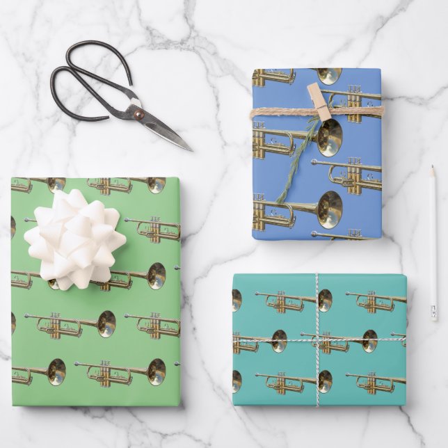 Trumpet Brass Musical Design  Wrapping Paper Sheets (Front)