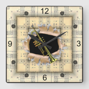 Trumpet ~ Breaking Through ~ Strange Sheet Music ~ Square Wall Clock