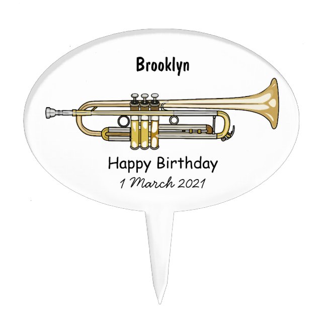 Trumpet cartoon illustration cake topper (Front)