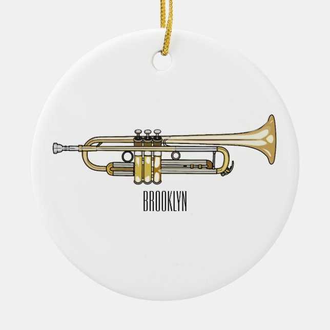 Trumpet cartoon illustration  ceramic ornament (Front)
