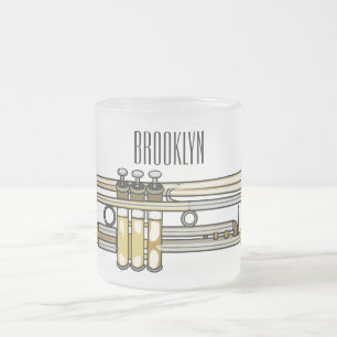 Trumpet cartoon illustration  frosted glass coffee mug
