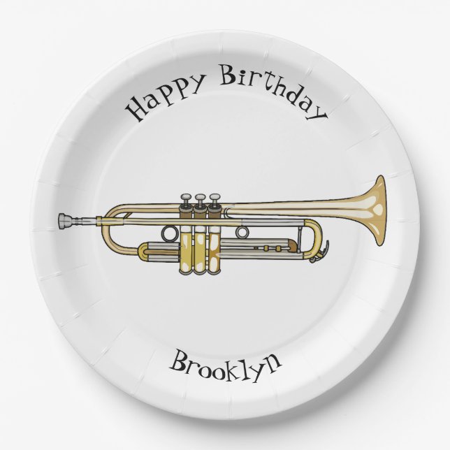 Trumpet cartoon illustration paper plates (Front)
