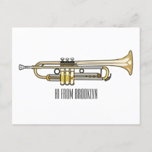 Trumpet cartoon illustration  postcard