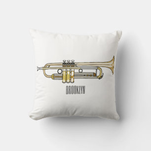 Trumpet cartoon illustration throw pillow