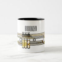 Trumpet cartoon illustration  Two-Tone coffee mug