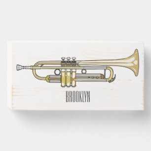 Trumpet cartoon illustration  wooden box sign