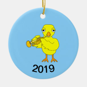 Trumpet Chick Ceramic Ornament