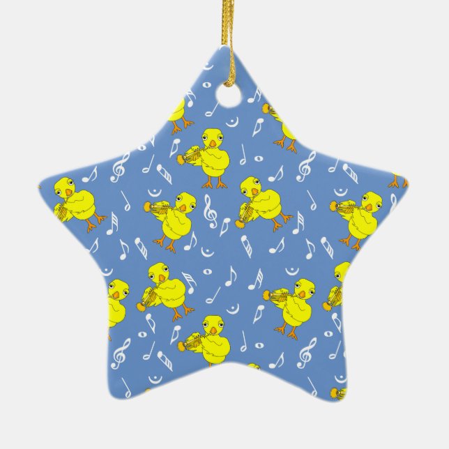 Trumpet Chick Music Notes Ceramic Ornament (Back)