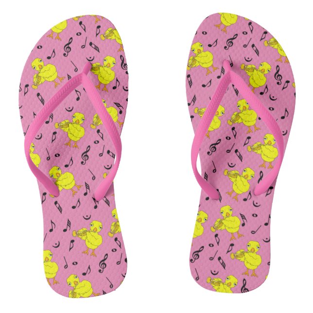 Trumpet Chick Music Notes Flip Flops (Footbed)