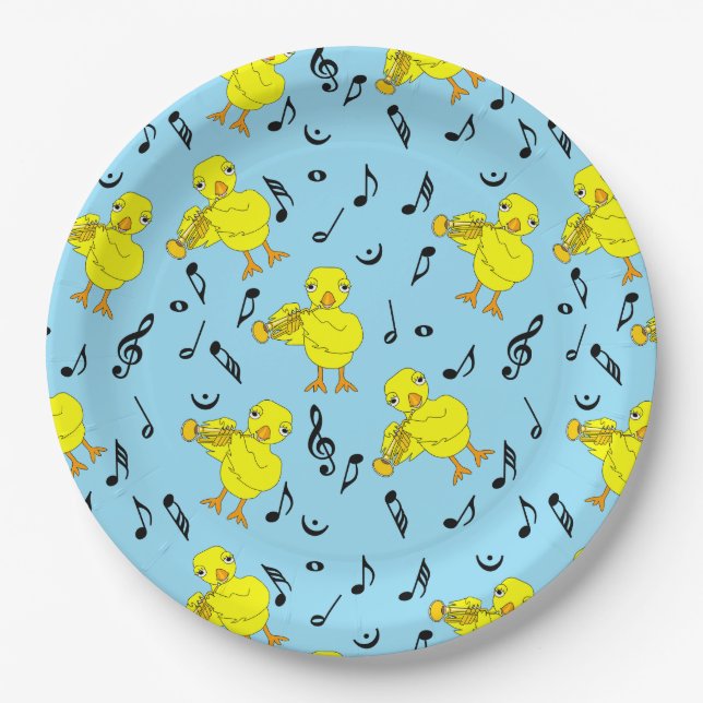 Trumpet Chick Music Notes Paper Plates (Front)