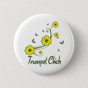 Trumpet Chick Pinback Button
