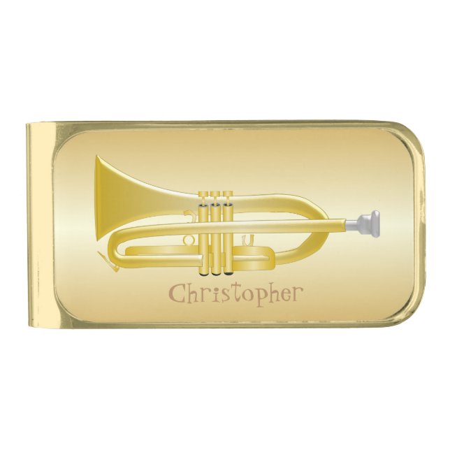 Trumpet Design Gold Finish Money Clip (Front)