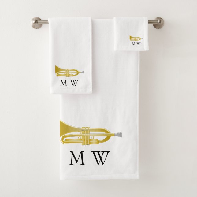 Trumpet Design Monogrammed Bath Towel Set (Insitu)