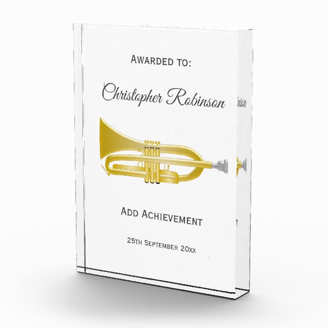 Trumpet Design Personalised Acrylic Award (Right)