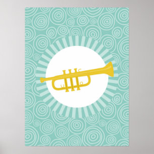 Trumpet Fun Turquoise Swirl Music Poster