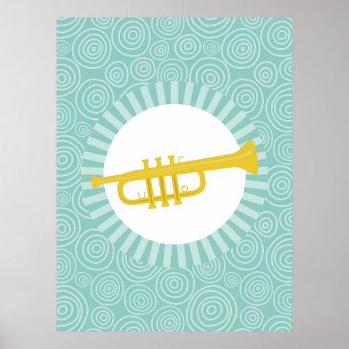 Trumpet Fun Turquoise Swirl Music Poster