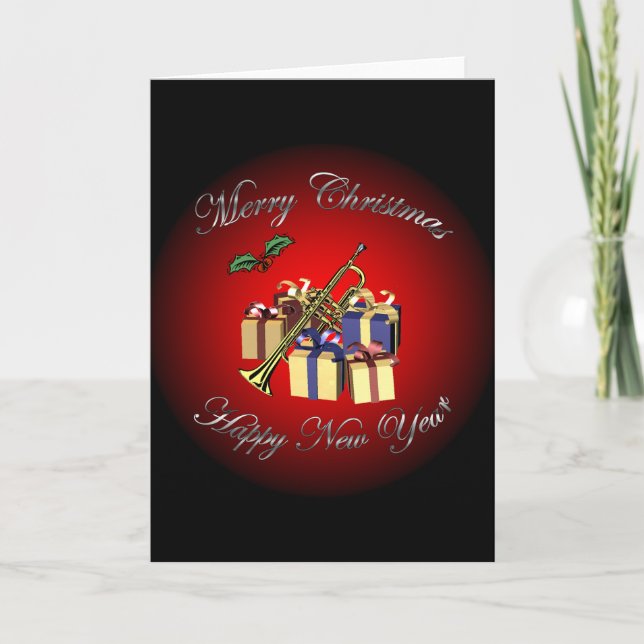 Trumpet~ Gifts  “Merry Christmas & Happy New Year” Holiday Card (Front)