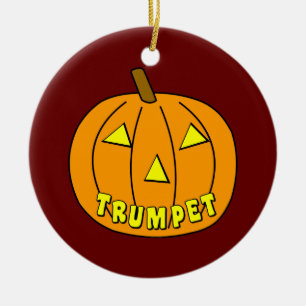 Trumpet Halloween Pumpkin Ceramic Ornament