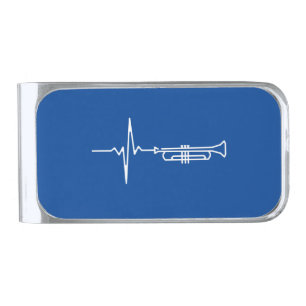Trumpet Heartbeat Trumpet Player Gift Silver Finish Money Clip