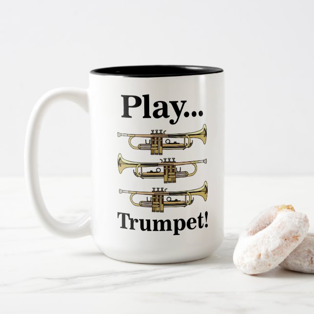 Trumpet Music Band Instrument Two-Tone Coffee Mug (With Donut)