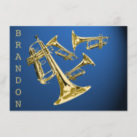 Trumpet Music Gold and Blue Thank You Flat Card