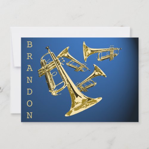 Trumpet Music Gold and Blue Thank You Flat Card