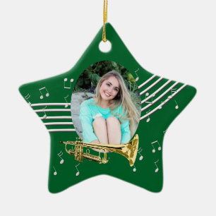 Trumpet Music Green Star Ceramic Ornament