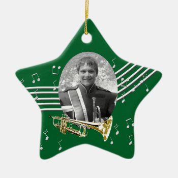 Trumpet Music Green Star Ceramic Ornament by hamitup at Zazzle
