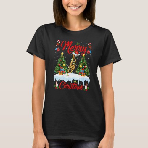 Trumpet Music  Lights Xmas Tree Santa Trumpet Chri T_Shirt