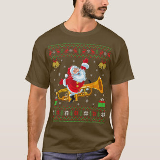 Trumpet Music Lover Ugly Santa Riding Trumpet Chri T-Shirt