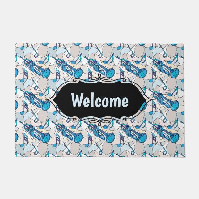 Trumpet Music Notes Fragments Doormat (Front)
