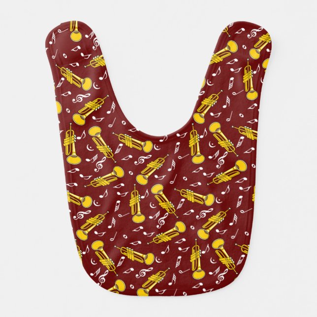 Trumpet Music Notes Pattern Baby Bib (Front)