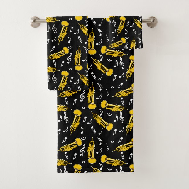 Trumpet Music Notes Pattern Bath Towel Set (Insitu)