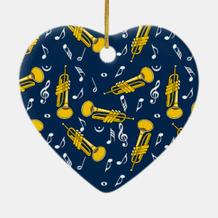 Trumpet Music Notes Pattern Ceramic Ornament