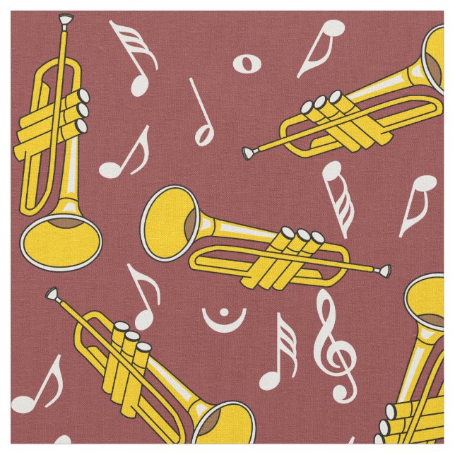 Trumpet Music Notes Pattern Fabric (Close Up)